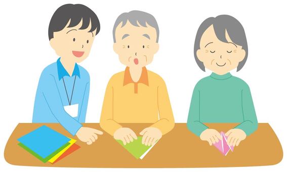 デイサービス13 折り紙,高齢者,介護士,レクリエーション,脳トレ,デイサービス,デイケア,通所介護,集い,サロンのイラスト素材