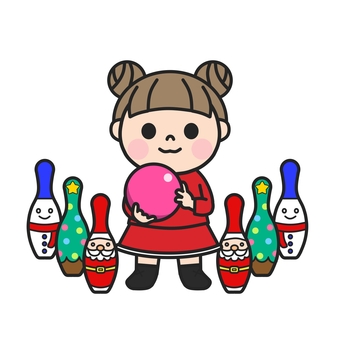 クリスマスボーリングを楽しむ女の子3 クリスマス,クリスマス会,クリスマスパーティー,親睦会,ボーリング,ボウリング,ボーリング場,遊び,大会,ストライクのイラスト素材