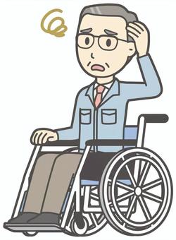  中年作業着-280-全身 車いす,困った,中小企業,作業着,中年,ビジネスマン,サラリーマン,会社員,ビジネス,社長のイラスト素材