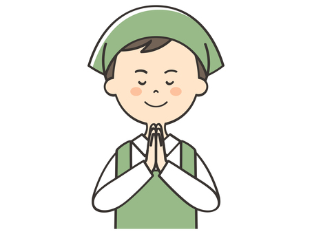 合掌する男性店員 合掌する男性店員 願い事,お願い,祈る,祈願,お祈り,参拝,神社参拝,お参り,合掌,いただきますのイラスト素材