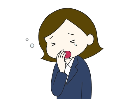 手で隠しながらあくびをする人 あくび,疲れ,退屈,暇,寝不足,涙,女性,紺色,スーツ,会社員のイラスト素材
