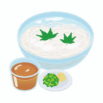 そうめん そうめん,素麺,冷麦,麺,食事,夏,麺つゆ,ネギ,ショウガのイラスト素材