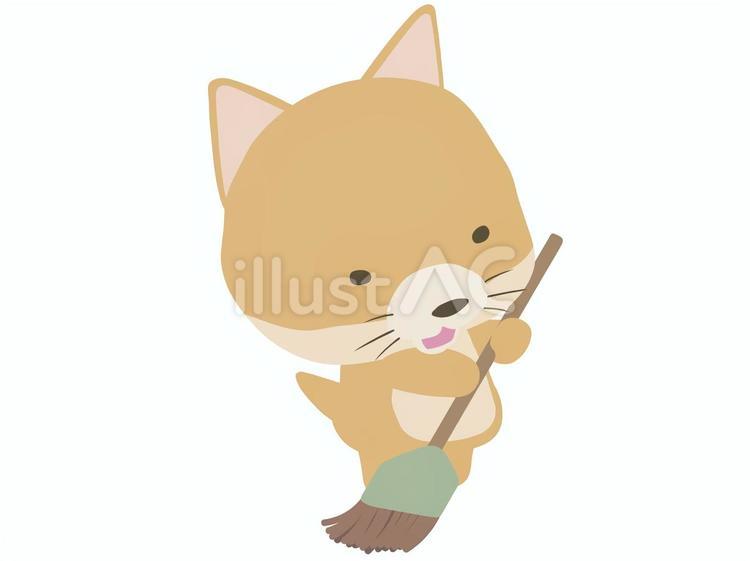 ほうき_犬 掃除,動物,かわいいのイラスト素材