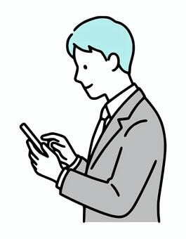 スマートフォンを操作する会社員（横顔） スマートフォン,ビジネスマン,スマホ,操作,男性,ビジネス,携帯,連絡,チェック,イラストのイラスト素材
