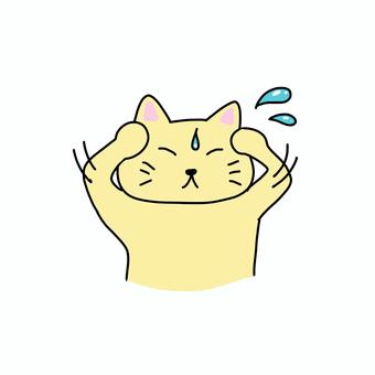 頭を抱えるねこ ねこ,動物,キャラ,ポップ,悩む,絶望,頭を抱える,苦しむ,優柔不断,ショックのイラスト素材