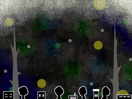 雪が降る町 冬,雪,町,背景,光,建物,窓,木,植物のイラスト素材