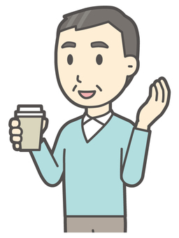  ニット中年男性-265-バスト コーヒー,おじさん,男性,中年,お父さん,パパ,シニア,ミドルエイジ,人物,かわいいのイラスト素材