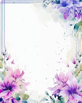 purple flower watercolor frame, flower, plant, watercolor, JPG