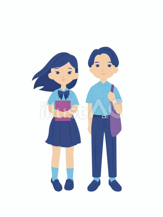 制服を着た女の子と男の子 女の子,男の子,女子のイラスト素材
