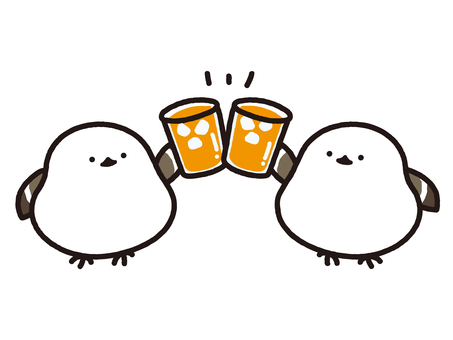 ジュースで乾杯するシマエナガ２羽 シマエナガ,鳥,動物,乾杯,友達,友人,家族,カップル,夫婦,食事会のイラスト素材
