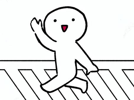横断歩道を渡る人 人,道,横断歩道,渡る,手をあげる,歩く,笑顔,シンプル,オリジナル,かわいいのイラスト素材