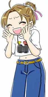 推しのライブに行っている女の子2 ライブ,推し活,声援,応援,双眼鏡,女の子,会場,イラスト,笑顔,叫ぶのイラスト素材