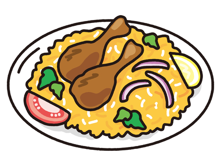 南アジアの炊き込みご飯ビリヤニ ビリヤニ,ご飯,炊き込みご飯,インド料理,インド,南アジア,パーティ,お祝い,ディナー,ランチのイラスト素材