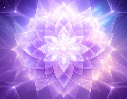 光の結晶、輝く紫色の花の背景