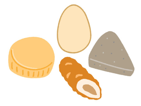 大根こんにゃく卵ちくわのおでんセット おでん,大根,こんにゃく,ちくわ,卵,煮物,食べ物,具材,和食,居酒屋のイラスト素材