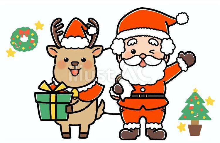 サンタクロースとトナカイ サンタクロース,トナカイ,クリスマスのイラスト素材