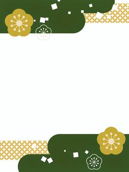 梅の花と七宝模様の和風モダンな縦長飾り枠 正月,背景,フレーム,梅,花,和風,縦,年賀状,日本,和柄のイラスト素材