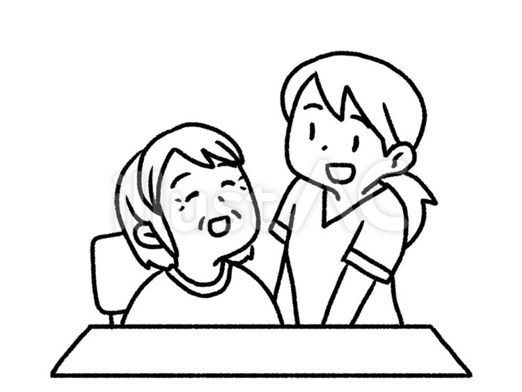 【白黒】高齢者と看護師【線画】 高齢者,看護師,介護のイラスト素材