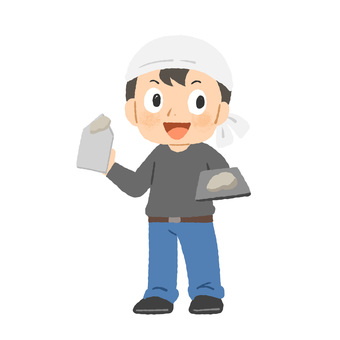 左官の男性 左官,鏝,コテ,モルタル,石膏,漆喰,トロウェル,壁,塗り壁,仕上げのイラスト素材