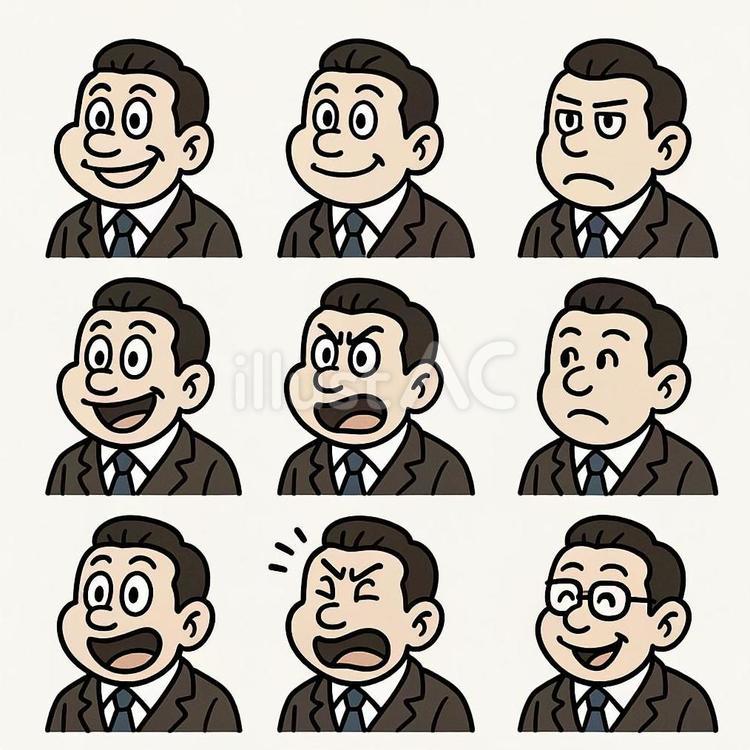 若手社員の表情セット 表情,ビジネス,スーツのイラスト素材