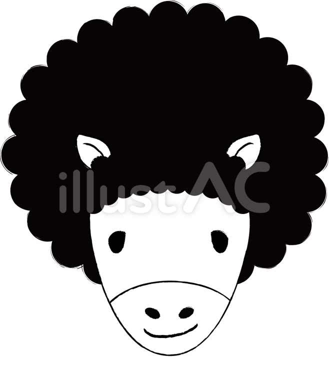 アフロウマモノクロ（正面） アフロ,ウマ,馬のイラスト素材