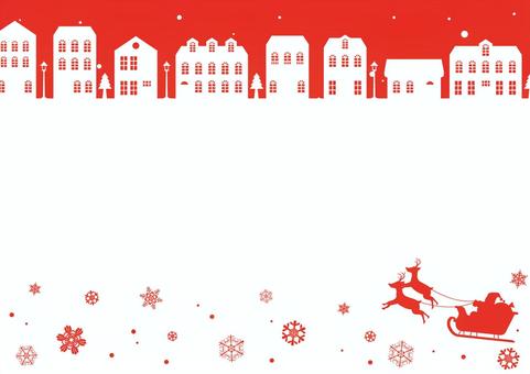 おしゃれな街とサンタクロースの背景素材 クリスマス,サンタクロース,トナカイ,そり,雪,結晶,街,家,街灯,木のイラスト素材