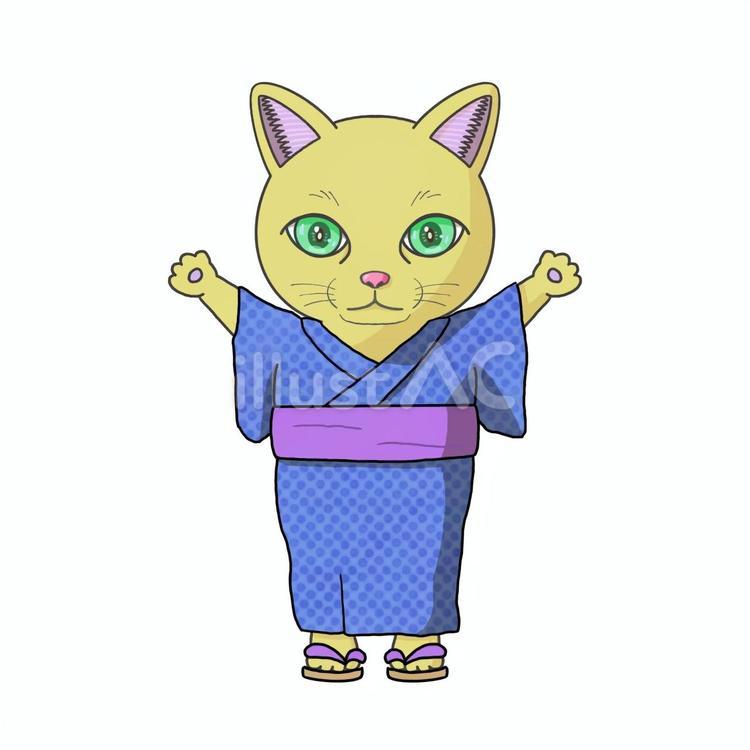浴衣猫 ねこ,動物,かわいいのイラスト素材