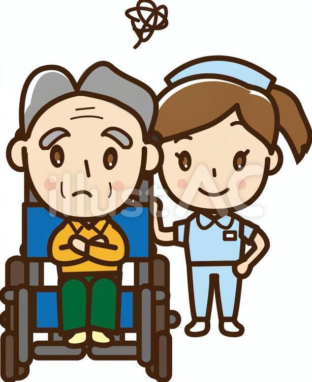 高齢者男性と看護士 男性,高齢者,笑顔のイラスト素材