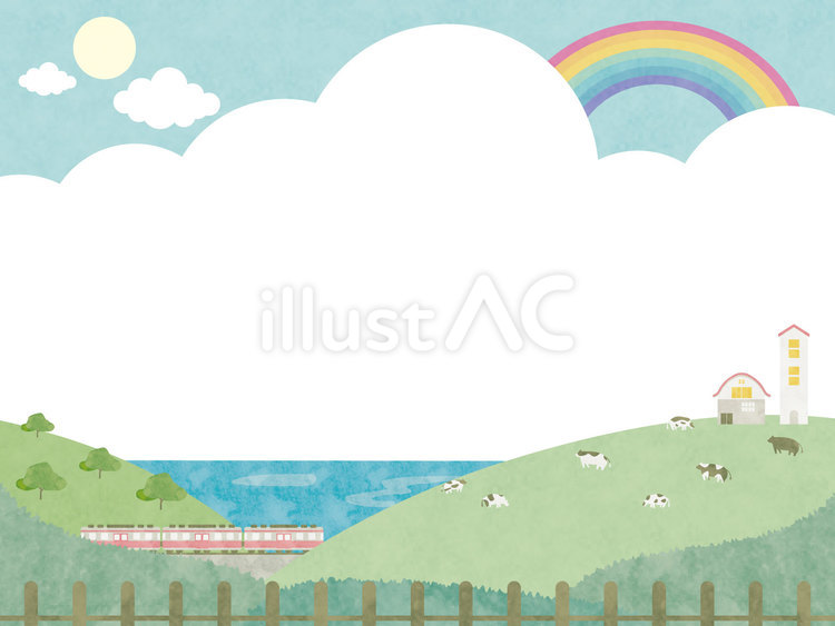 海が見える風景イラストフレーム 夏,夏休み,お盆のイラスト素材