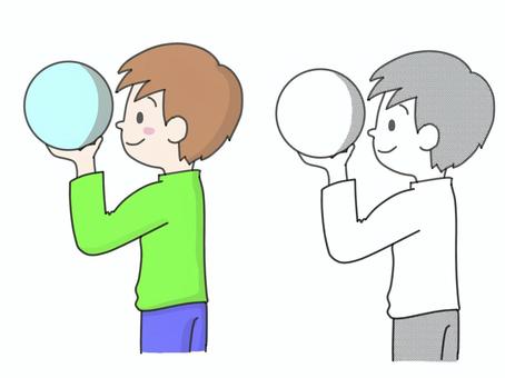 ボールを使って月の形の実験をする子 男の子,理科,実験,授業,小学生,学校,月のイラスト素材