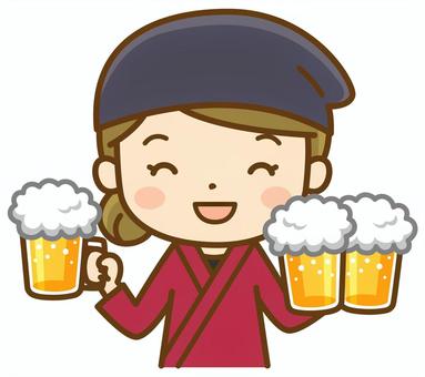ビールを運ぶ居酒屋の女性 飲食店,居酒屋,飲食業,店員,従業員,スタッフ,調理スタッフ,ホール,接客,女性のイラスト素材