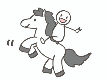 棒人間　馬に乗ってはしゃぐ人 棒人間,人,馬,白,乗る,乗馬,午年,干支,動物,生き物のイラスト素材