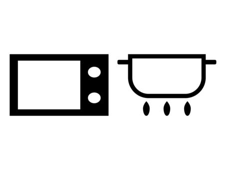 電子レンジ＿鍋 電子レンジ,鍋,両手鍋,ステンレス鍋,アルミ鍋,火,調理器具,家電,白,黒のイラスト素材