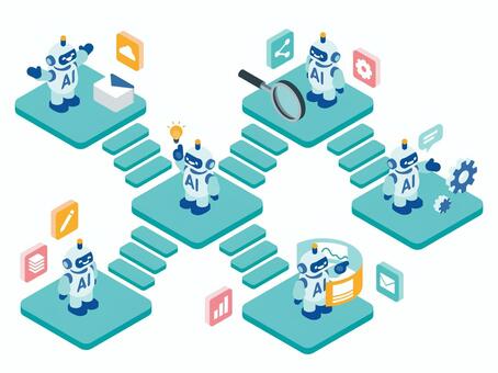 アイソメトリック_AIロボット アイソメトリック,立体,アイソメ,斜め上,ai,ロボット,自動化,データ,分析,ツールのイラスト素材