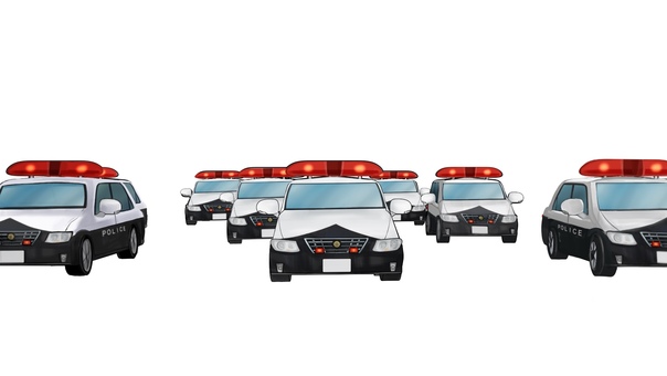 追跡するパトカー　背景透過イラスト パトカー,追跡,パトロールカー,警察車両,集合,追尾,尾行,警察,車,前のイラスト素材