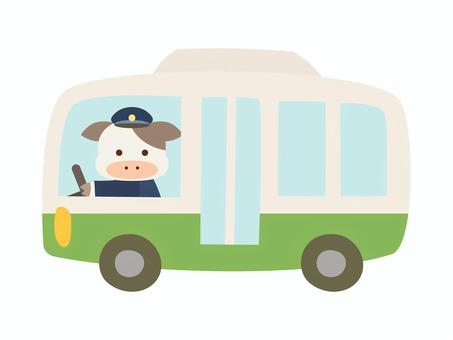 くるま_うし_バス 車,バス,動物,牛,運転,運転手,自動車,乗り物,かわいい,シンプルのイラスト素材