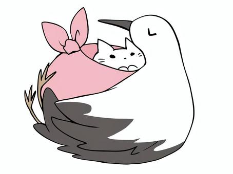 コウノトリが運ぶ ねこ コウノトリが運ぶ ねこ ねこ,白猫,コウノトリ,鳥,主線あり,イメージ,動物,ゆるかわ,かわいい,アニマルのイラスト素材