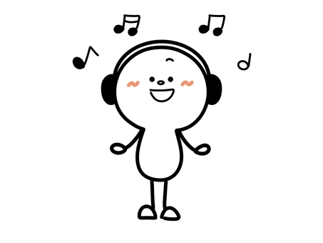ヘッドホンで音楽を聴く人 棒人間,ヘッドホン,ヘッドフォン,音符,音楽,聴く,人,人物,シンプル,アナログ風のイラスト素材