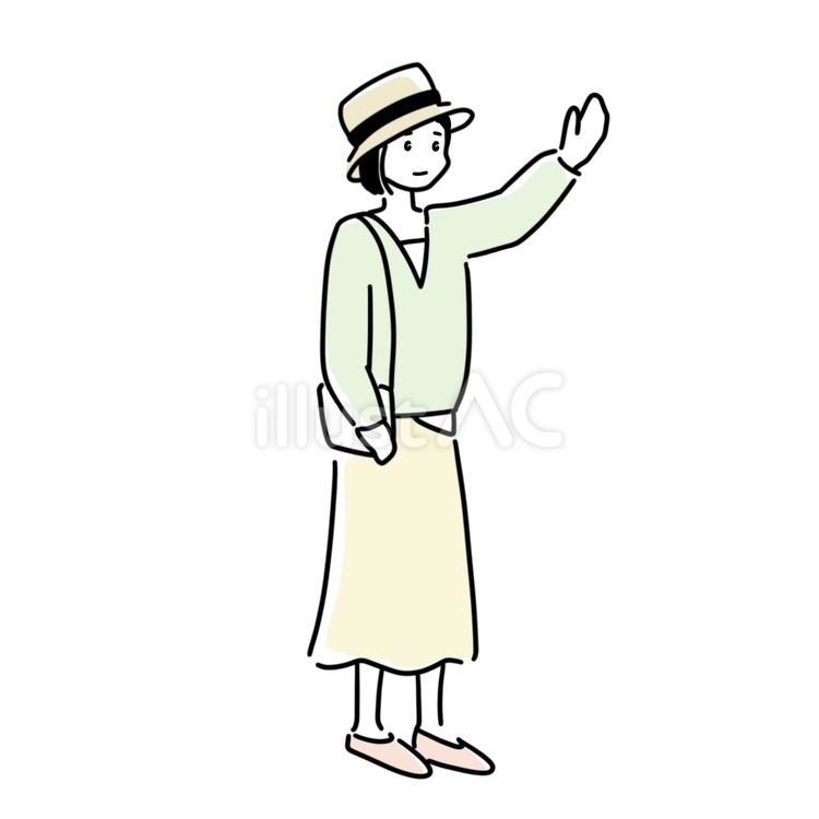 手を挙げる女性 女性,立ち絵,手のイラスト素材