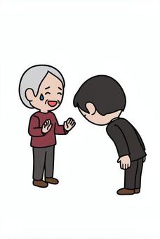 素直に謝る人 謝罪,許し,困惑,謝る,お辞儀,気持ち,ごめん,申し訳なさ,男性,スーツのイラスト素材