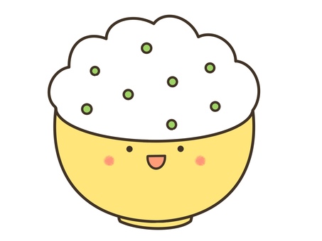 にっこり笑顔の豆ご飯のゆるかわイラスト 豆ご飯,豆,白ごはん,ごはん,お茶碗,顔,表情,可愛い,食べ物,ゆるかわのイラスト素材