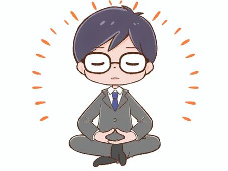 スーツの男性 坐禅,瞑想,精神統一,鍛錬,修行,会社員,スーツ,メガネ,ネクタイ,社員のイラスト素材