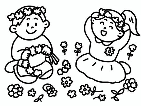花かんむりで遊ぶ子ども 花かんむり,遊ぶ,子ども,花,かわいい,やさしい,春のイラスト素材