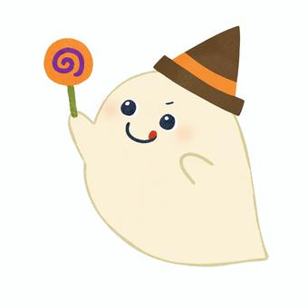 キャンディをもったおばけ ハロウィン,おばけ,キャンディ,帽子,幽霊,絵本,可愛い,ゆるい,手描き,デコレーションのイラスト素材