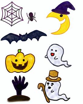 ハロウィン ハロウィン,ジャック・オ・ランタン,モンスター,三日月,月,帽子,とんがり帽子,ハット,幽霊,お化けのイラスト素材
