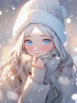 Illustration, girl, winter, snow, 