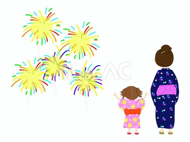 親子で花火大会（主線なし） 花火大会,花火,浴衣のイラスト素材