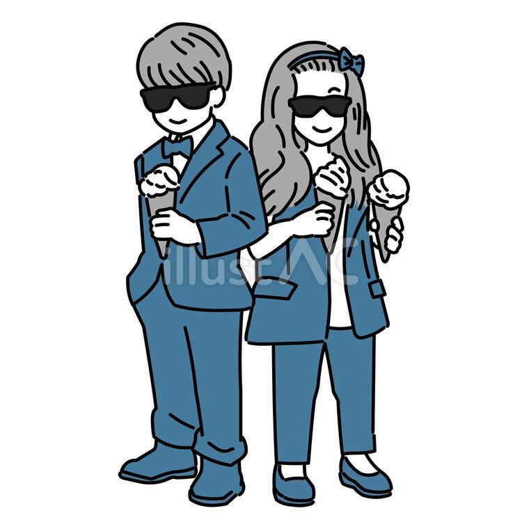 アイスクリームを持って大人ぶる子ども達 子ども,男の子,女の子のイラスト素材
