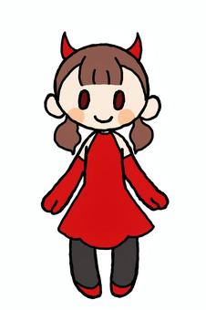 ハロウィン小悪魔 ハロウィン,小悪魔,赤,黒,立ち絵,女の子,タイツ,おさげのイラスト素材