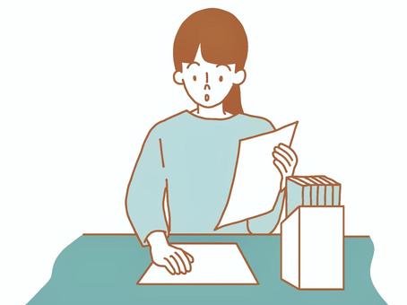 書類を整理する女性 書類,紙,整理,ファイル,整頓,デスク,女性,人,シンプル,手描きのイラスト素材